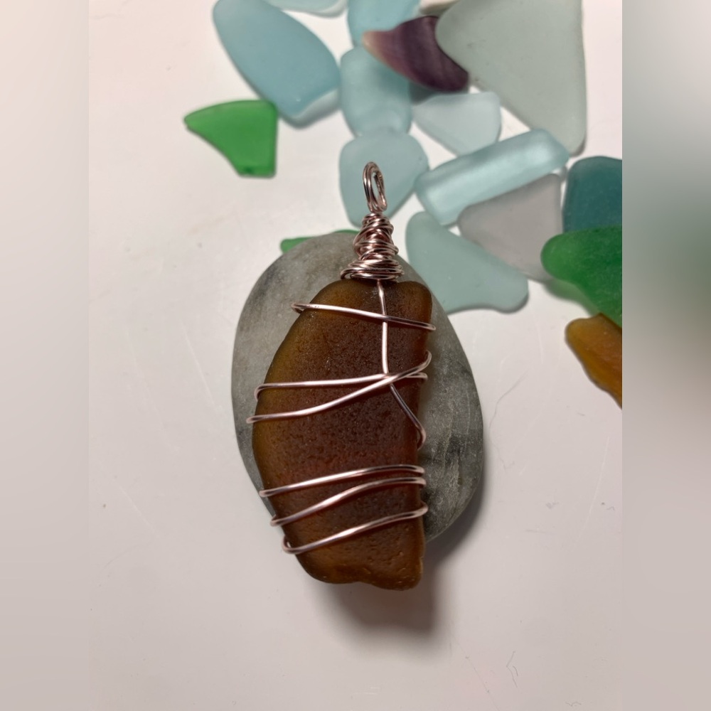 Handcrafted Wire-Wrapped Brown Seaglass Pendant (No chain)